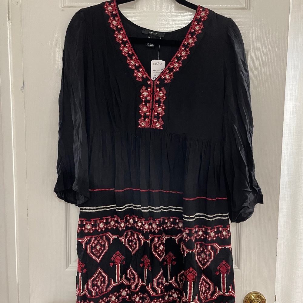 Embroidered Long Sleeve Mini Dress